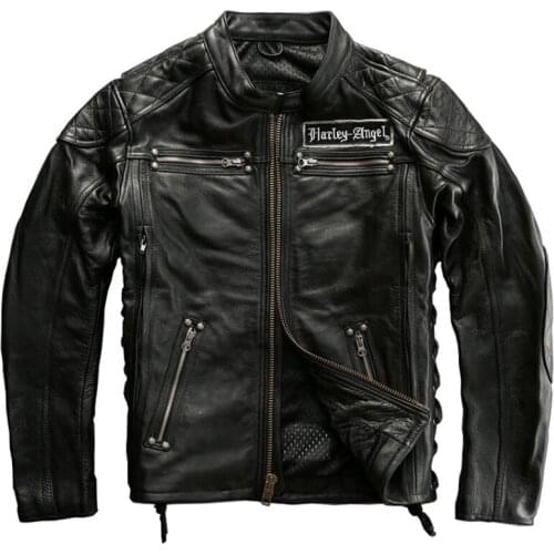 Spring and Autumn Motorcycle Genuine Leather Jacket Mens Luminous Skull Lleather Top Layer Cowhide Leather Jacket