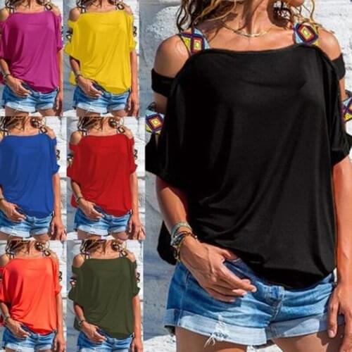 Summer Long Tops Slim Shirt Tshirt Women Autumn Women T-shirt Patchwork T-shirts Female Shoulder Off 2021 T Sleeve
