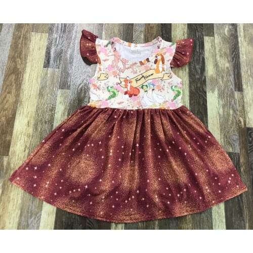 Lovely Kids clothing Baby Girl Lace Sleeveless Collared Cartoon Dog Print Shiny Glow Summer Dress