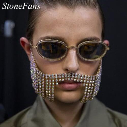 Stonefans Fashion Full Rhinestones for Face Chain Mask Jewelry Accessories Women Men Stage Accessories Hip Hop Face Decoration