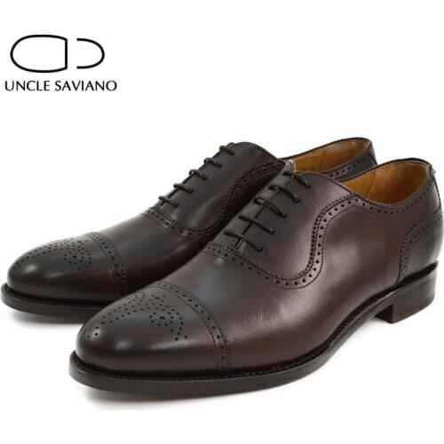 Uncle Saviano Oxford Brogue Men Dress Shoes Business Style Fashion Man Shoe Solid Formal Designer Genuine Leather Best Men Shoes