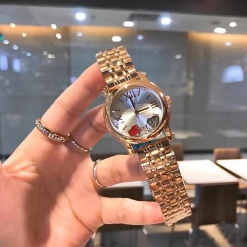 New Fashion Brand Watches Stainless Steel Strap Butterfly Clasp Moving Love Diamond Quartz Watch reloj mujer