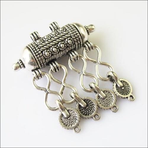 New 2Pcs Tibetan Silver Color Barrel Flower Tassels Charms Pendants 43x50mm