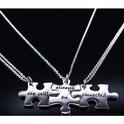 3PCS Fashion Best Friend Stainless Steel Pendant Necklace for Women Silver Color Chain Necklace Jewelry collar mujer N18079S05