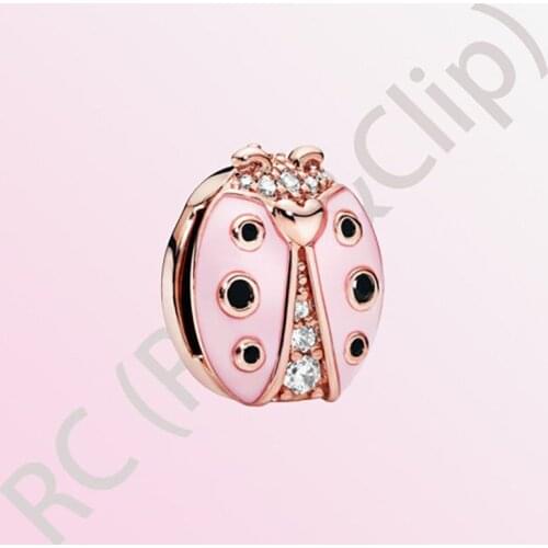 Genuine 925 Sterling Silver Beads Reflexion Pink Ladybug Clip Charm fit Original Pandora Reflexions Bracelets Women DIY Jewelry