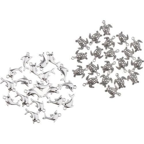 40Pcs Animal Charm Pendant Jewelry Finding Lots for Bracelet Necklace Making, Zipper Puller Charms(Turtle and Dolphin)