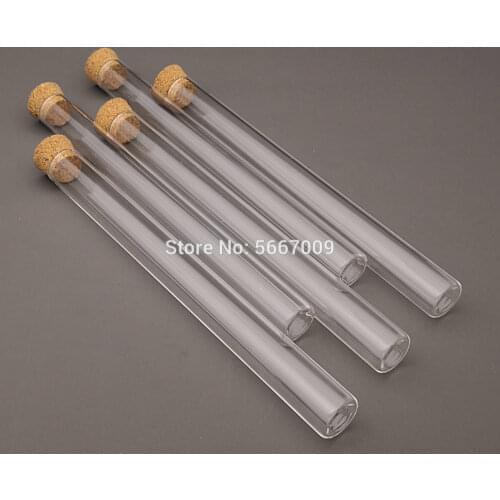 20pcs/pack Lab 15x150mm Transparent Flat Bottom Glass Test Tubes With Cork Wooden Stoppers for Laboratory Container