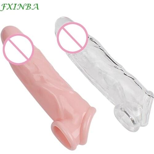 FXINBA Stretchable Penis Sleeve Imitating Penis Enlargement Sex Toys For Men Delay Ejaculation Condoms Male Cock Extender
