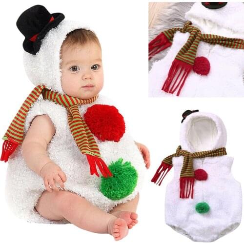 Christmas Rompers Set Baby Clothes Infant Baby Boys Girls Christmas Xmas Snowman Modelling Fleece Romper Scarf Set Baby Clothes