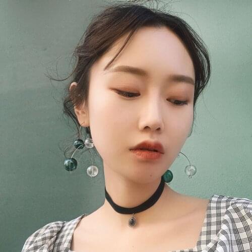 Korean Cool Style Bubble Dangle Earrings For Women 2020 Vintage Handmade Blown Glass Ball Long Drop Earrings femme bijoux
