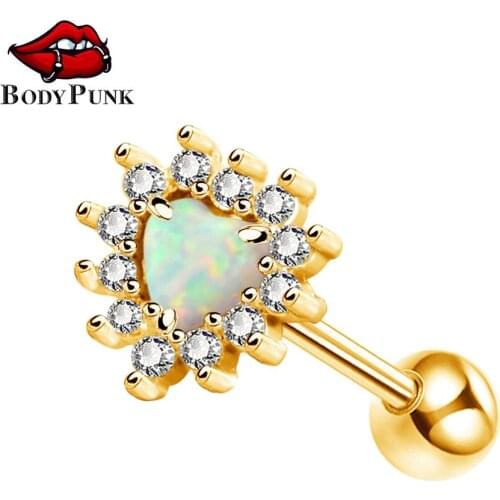 BODY PUNK Rhinestone Synthetic White Blue Opal Cartilage Earrings For Women Piercing Body Jewelry