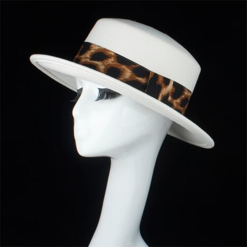 100% Wool White Flat Women Fedora Hat For Elegant Lady Wide Brim Flat Top Hat Queen Fascinator Church Hat Size 56-58CM
