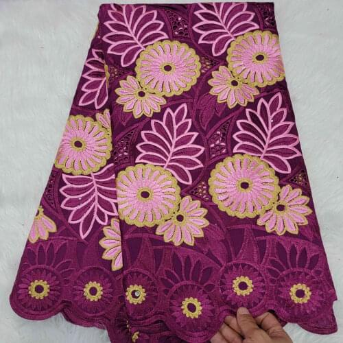 5 Yard Swiss Fabric Latest Heavy Beaded Embroidery African 100% Cotton Voile Lace Popular Dubai Style For wedding Party