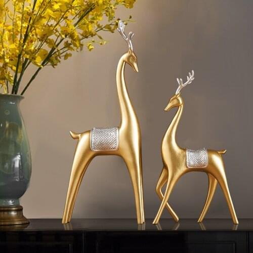 Nordic Home Decor Couple Deer Figurine Modern Living Room Decoration Resin Animal Sculpture Tabletop Accessories Wedding Gifts