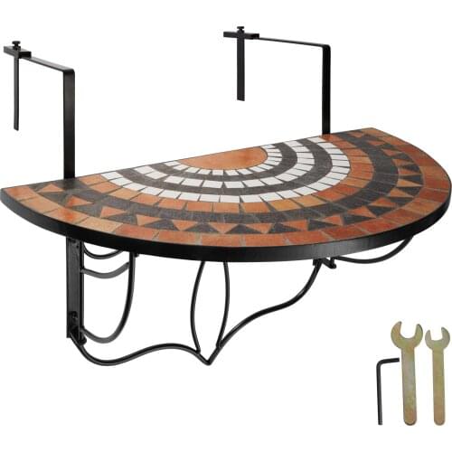 Tectake balcony folding table for terracotta/white mosaic pots-steel hanging table, elegant table for terrace with