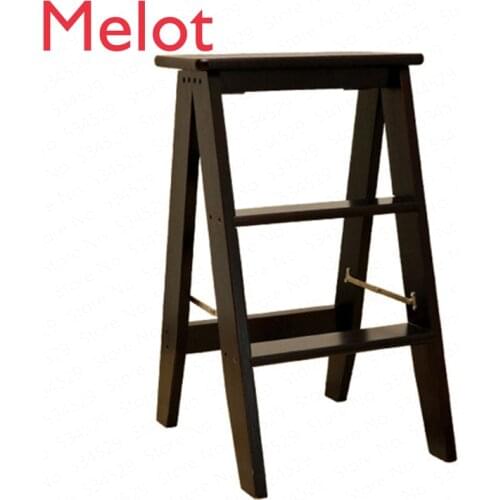 Household Multi Function Folding Ladder Stool Solid Wood Ladder Ascending Platform Step Stool Dual Purpose Rack Stair Chair