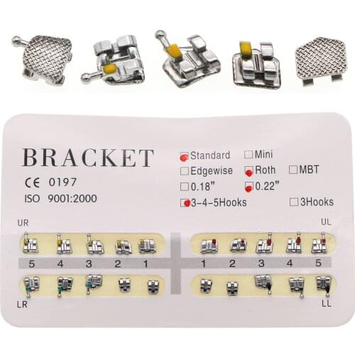 Dental Orthodontic Metal Bracket Standard Roth 022 Slot 345 Hooks 10 Set 200Pcs