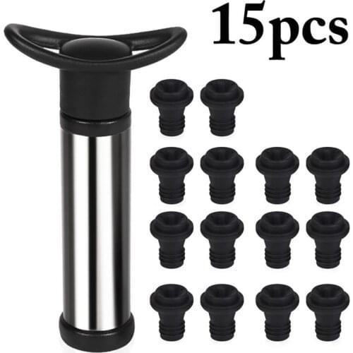 Wine Saver Vacuum Pump with 8pcs 14 pcs Vacuum Bottle Stoppers Stainless Steel Wine Pump Sealer Preserver Set