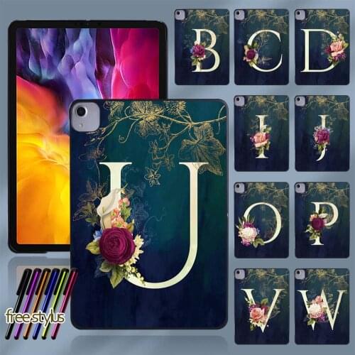 For Apple IPad Air 4 2020 10.9" A2072/A2316/A2324/A2325 Letter Series Pattern Tablet Protective Case Shell+Stylus