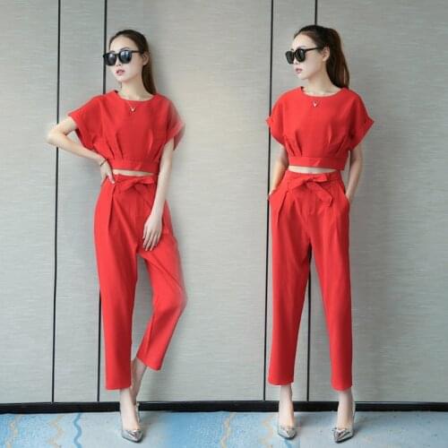 2019 Spring Summer Womens Suits fashion ladies temperament thin tide feet Haren pants+short sleeve Blouses suit Two piece set
