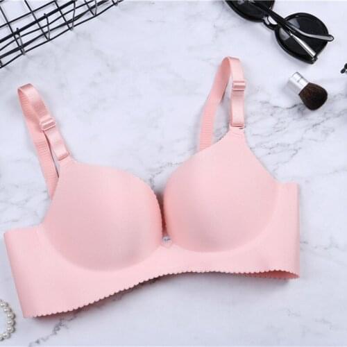 Women Super Push Up Seamless Bra Gather Adjustable Girls Soid Lingerie Backless Plunge Intimates Comfortable Sexy Bra