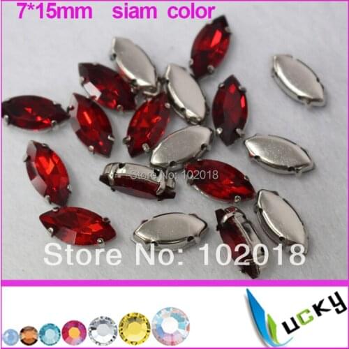 100pcs 7*15mm point back navette shape Sew on rhinestones siam fancy strass crystal with setting claw for wedding dress