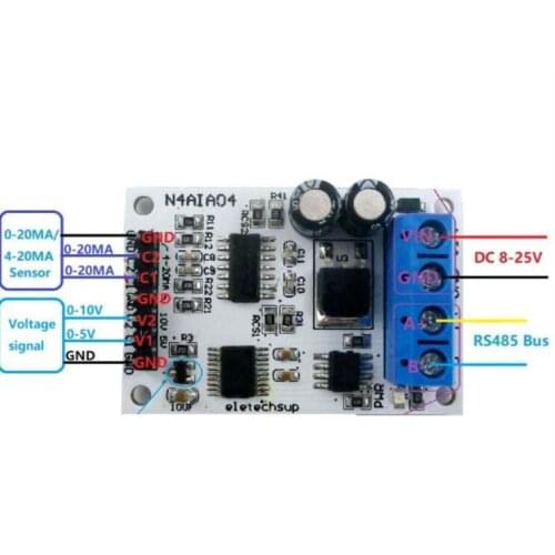 2 / 4 / 7 channel 4-20MA RS485 voltage and current analog collector ADC Modbus RTU 03 06 function code