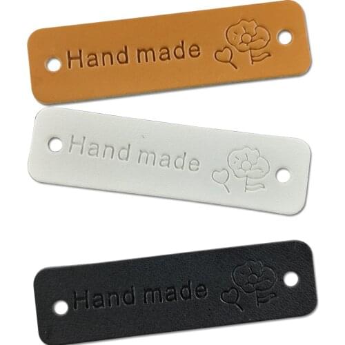 48Pcs Opalus Diy Leather Handmade Clothing Labels With Flower Logo Hand Work Gift Bag Luggage Tag Leather Skin Label Sewing Tags