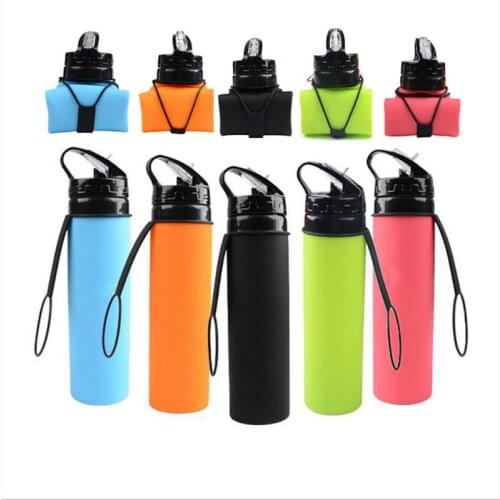 600ml Foldable Water Bottle Silicone Outdoor Travel Hiking Supplies Space-saving