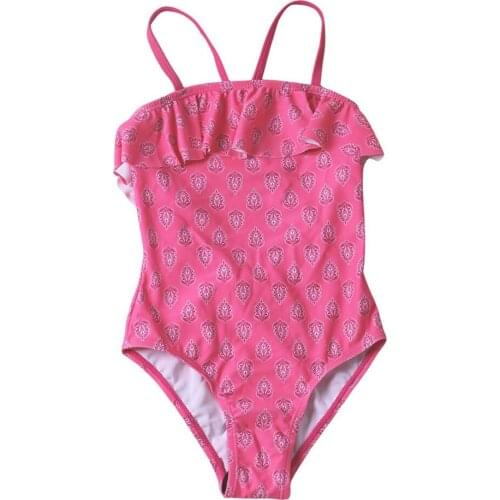 Criss Cross Back Piece Bikini Swimwear Pink Printed Cute Kids Girls One Piece Swimsuits Lovely Child Girls Swimming Bathing Suit