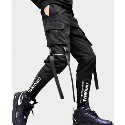 Cargo Pants Men Joggers Sweatpants Ribbons Pockets Harem Pencil Pants Casual Hip Hop Streetwear Male Slim Fit Tactical Clothing