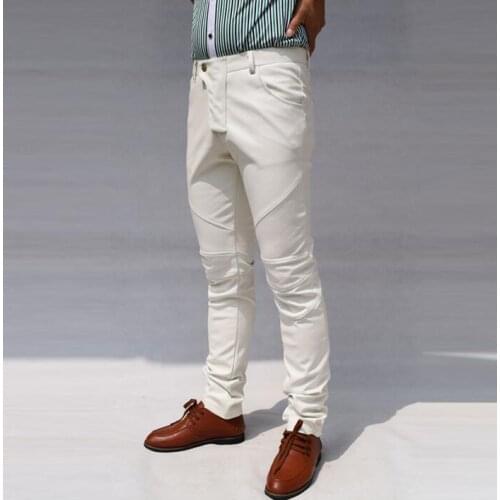 Spring and autumn new arrival male PU pants mens slim personalized mens motorcycle leather trousers patchwork black fashion