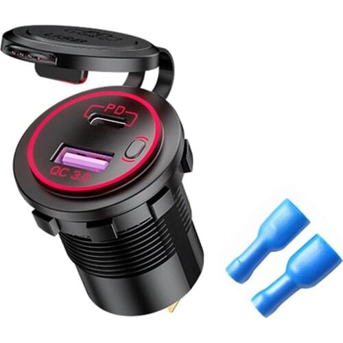 Dual USB PD QC3.0 Charger Socket 24V Waterproof Dustproof Fast Charger Dock Adapter For Car Motorcycles Truck Boat For iPhone 12