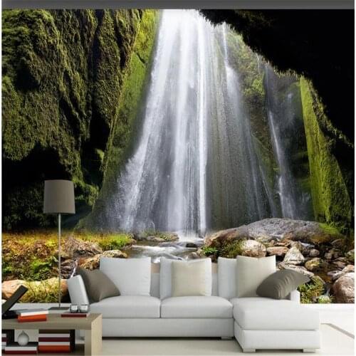 Beautiful scenery wallpapers Fresh three-dimensional landscape and waterfall wallpapers landscape painting 3D TV background wall