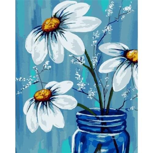 GATYZTORY 60x75cm Frame Diy Painting By Numbers Daisy Flower Canvas Drawing Handpainted Gift Wall Decor Artwork