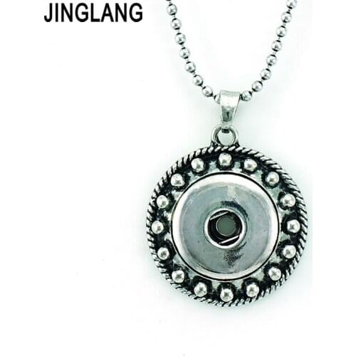JINGLANG Brand New Fashion Pendant Necklaces 18mm Snap Buttons Interchangeable Retro Black Charms Necklaces For Men Jewelry