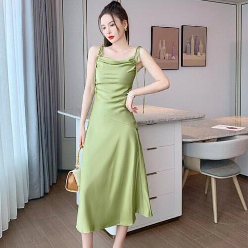 Fashion Summer Women French Romantic Vintage Elegant Sexy Sleeveless Satin Top Shirt High Waist Skirt Acetate Party 2 Peice Set