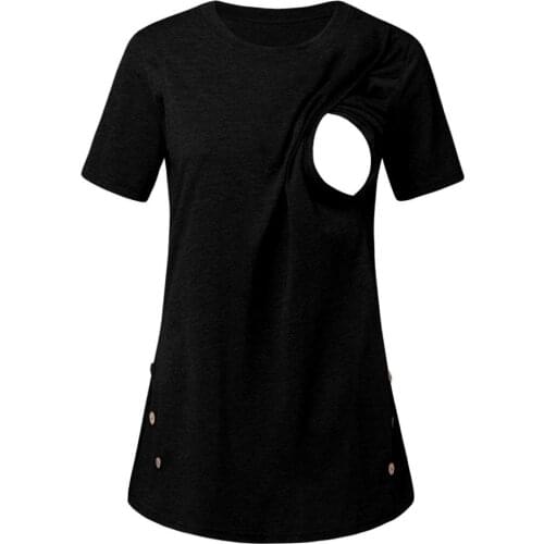 Summer Womens Maternity Nursing T-Shirt Tops Short Sleeve Side Button Tunic Nursing Tops For Breastfeeding Pregnant Clothes