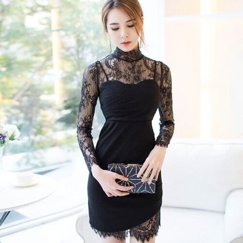 Fashion women comfortable elegant lace perspective basic dress new arrival party sexy vintage high quality ol slim pencil dress