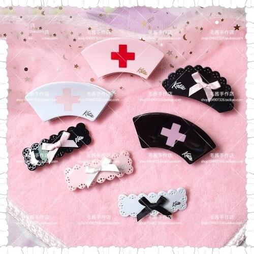 Soft sister Nurse Hat Hair Clip Bowknot Hairpin Harajuku style Girl Japanese Cute Maid Barrettes Handmade Hair Ornaments Cosplay