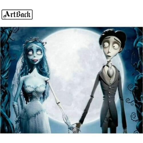 ARTBACK 5d diy diamond painting skull couple moon full square / round 3d diamond embroidery kit diamond mosaic sticker