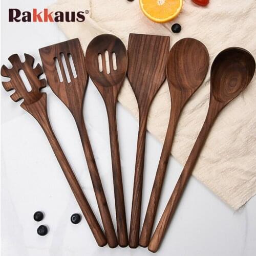 Black Walnut Wood Kitchen Utensils Sets 6Pcs Cooking Utensil Cookware Set Cooking Wooden Spoon Colander Shovel Kitchen Tools