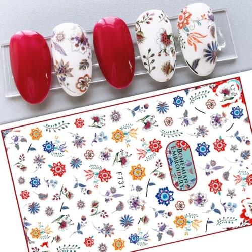 Flora nail art stickers big size 3D manicure accessories green leaves rose flower letters slider nail decal WG085