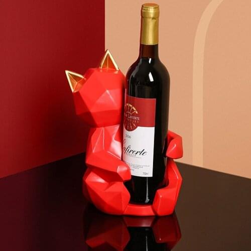 Nordic Geometric Lucky Cat Wine Rack Sculpture Gift Living Room Wine Cabinet Tabletop Statues Crafts Home Decoration Accessories