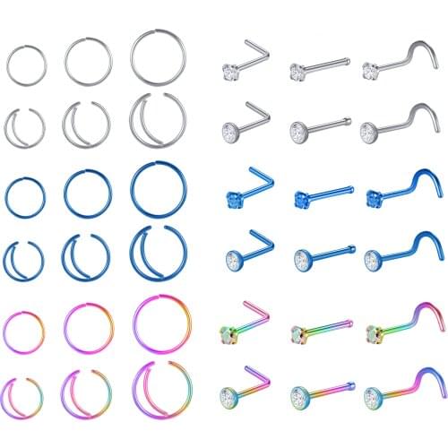 ZS 12pcs Nose Hoop Rings and Studs Septum Stainless Steel Nose Piercing Set 6pcs 18G Nose Piercing Studs 6pcs 3-8mm Nose Septums