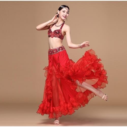 2019 New Arrivals Professional Oriental Belly Dancing Clothes Sexy Outfit Bead Bra, Belt and Skirt Belly Dance Costume 3pcs