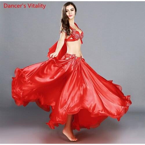 2019 Performance Belly Dance Oriental Outfits Dance Clothing 3 pcs Belly Dance Costume Set Beaded Bra Skirt