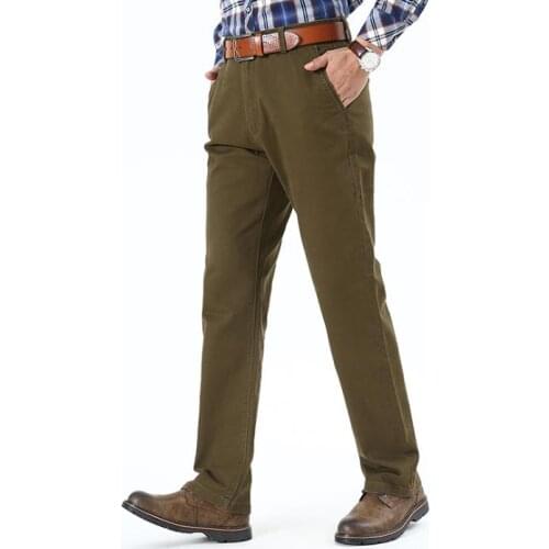 Autumn Winter Mens Pants Business Casual Pants Mens Plus Size 42 Cotton Male Straight Long Trousers Solid Color Men Bottoms