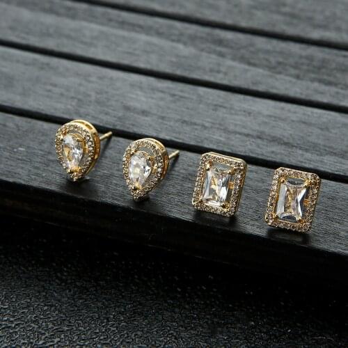 Luxury Clear white water drop/Square Shape AAA Full Cubic Zirconia Stud Earrings For Party Bridal Engagement Earrings Jewelry