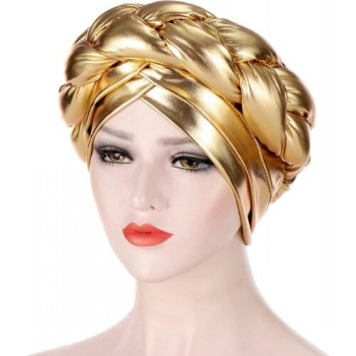 Shiny Turbans Hats For Women Forehead Cross With Knot Twist Inner Hijab Caps 2021 New African Head Wraps Chemo Caps Plain Hijabs
